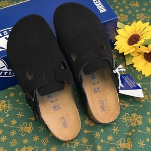 Birkenstock Boston Suede Leather Unisex Clogs Shoes Soft Footbed Black 37-45 - Picture 1 of 21