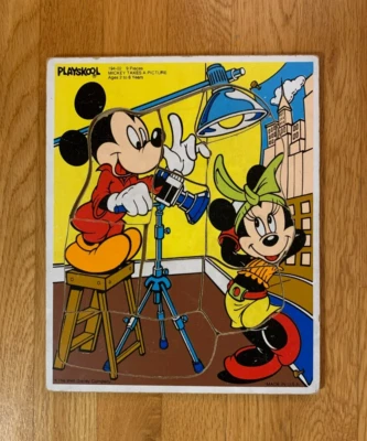 Vintage Playskool Disney Wooden Puzzle - Mickey Takes a Picture 194.02 - RARE! - Image 1 of 4