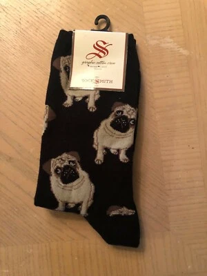 SOCKSMITH GRAPHIC COTTON CREW WOMEN'S PUG SOCKS-ONE SIZE FITS MOST-TWO COLORS - Image 1 of 4
