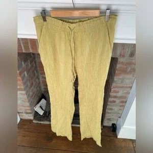 Zara Crinkle Cut Textured Wide Leg Comfy Loungewear Pants size Large Mustard - Picture 1 of 6