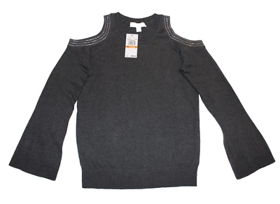 Suéter MICHAEL KORS Mujer Pequeño Gris Hombro Frío Tachuelas Manga Campana Algodón Nuevo con Etiquetas Foto 1 de 4