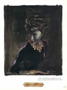 Anuncio impreso vintage de joyería Boucheron 1948 - arte Jacques Demachy - conjunto de joyas - Imagen 1 de 1