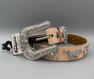 Nocona Belt Co Belt Girls 18 Pink Horses Studded Bling Western N4427630 *READ* - Picture 1 of 15