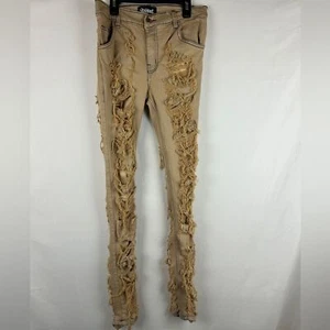 Outsiderz Streetwear rust pink/ Tan jeans size 30 heavily distressed lined - Picture 1 of 7