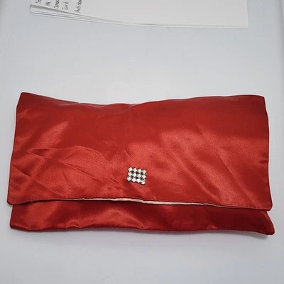 Vintage Christian Dior Red Pink Satin Lingerie Pouch Clutch Rhinestone Fold Over - Image 1 of 4