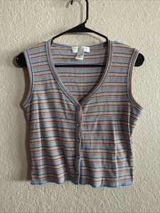Vintage Express Tricot Button Down Tank Top Damen M 90er - Bild 1 von 7