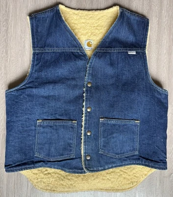 Chaleco de Colección Carhartt Azul Denim Sherpa Forrado Talla Grande Hecho en EE. UU. 8SV L Chaqueta Foto 1 de 4