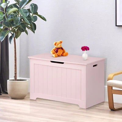 Wooden Storage Chest Bench Toy Box Entryway Bench with Safety Hinged Lid Pink - Image 1 of 4