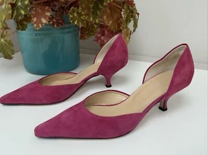 Designer Hobbs Deep Pink Suede Leather Court Shoes UK3 EU36 Made In ITALY Ex Con - Picture 1 of 11