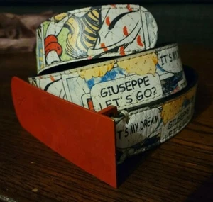 Exclusive Giuseppi Zanotti men's leather Belt with comic strip print 32" length - Picture 1 of 12