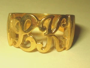 New 1980's Steampunk Signet Initial "LK" Signet Sample Ring Artisan Sz 9 - Picture 1 of 4