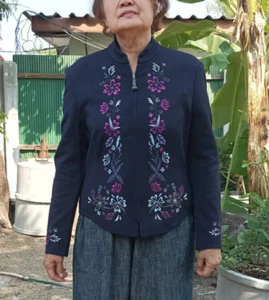 GK La Moda Goji Japan Flower Embroidery Navy Jacket Sz 11 - Picture 1 of 24
