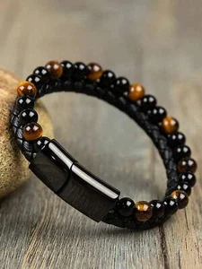 Men Stone Decor Beaded Bracelet Creative Jewelry Stackable Bracelet Crafted - Picture 1 of 3