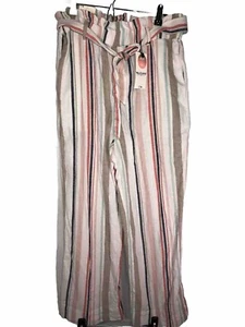 Wallflower Linen Pants Women's Large Striped High Waist Tie Belt Eco Comfort NEW - Picture 1 of 8