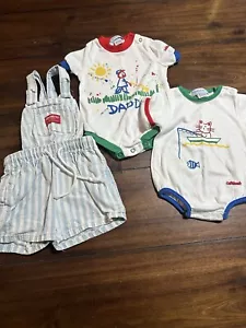 Vintage Osh Kosh B’Gosh Baby Jungen Kleidung Einteiler gestreift kurze Overalls Shirts - Bild 1 von 11
