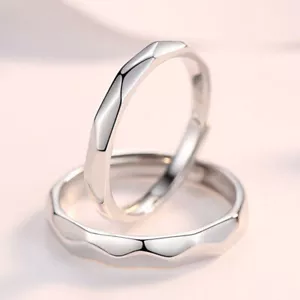 New Genuine Sterling Silver 925 Facet Wedding Rings Women Men Ring Partner Rings - Picture 1 of 5