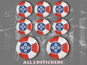 8 x 3D ROUND Resin Domed Flag Wichita - USA Adhesive Decal Vinyl - Picture 1 of 1