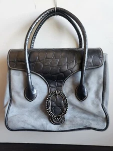 Handtasche Kroko-Prägung Leder/Wildleder hellblau S.A.P.A.F Made in Florence Italy - Bild 1 von 18