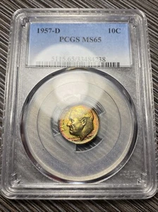 (#49) MONSTER TONED 1957-D PCGS MS65 Roosevelt Dime 10c - Picture 1 of 4