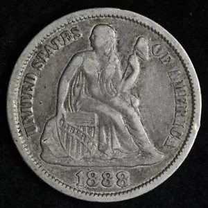 1888 Seated Liberty Silver Dime XF E206 YGCN - Picture 1 of 2