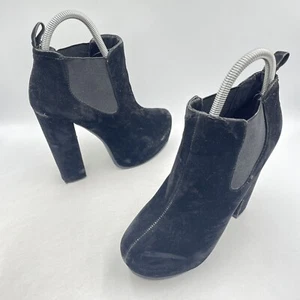 NO DOUBT BLACK ANKLE BOOTS SIZE UK 7 SUEDE SLIP ON HIGH HEEL 5β PLATFORM - Picture 1 of 9