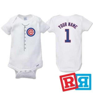 Personalized Chicago Cubs Gerber Baby Onesie® Cotton White Custom Bodysuit - Picture 1 of 7