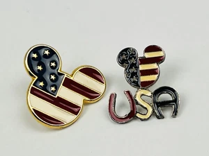 2 Disney USA American Flag Mickey Mouse Ears Pin & one USA Americana - Picture 1 of 6