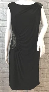 NWT Cartise Size 12 Black Chain Accented Ruched Sleeveless Sheath Dress $250 - Picture 1 of 12