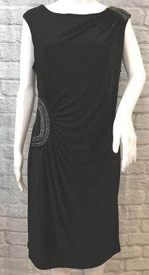 NWT Cartise Size 12 Black Chain Accented Ruched Sleeveless Sheath Dress $250 - Image 1 of 4