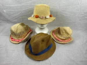 GIRLS KIDS BEIGE, BROWN PAPER STRAW POM POM BUCKET SUN HAT UK 3-4Y, 4-6Y HT006 - Picture 1 of 8