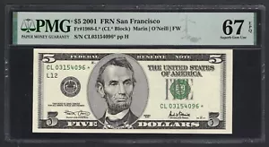 United States-Federal 5 Dollars 2001 Fr#1988-L* (CL* Block) Star UNC Grade 67 - Picture 1 of 2