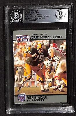Forrest Gregg Packers 1990-91 Pro Set Super Bowl 160 #55 Signed Card BECKETT - Image 1 of 3