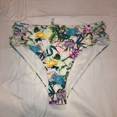 Bebe белый и яркий цвет с ремешками стороны высоты отходов бикини низ Sz Lg - Изображение 1 из 4