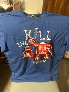 Roku Studio Kill The Bear Blue Men’s T-shirt Patch Bear Size Small Rare Style - Picture 1 of 5