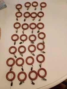 28 Lot Oak Brown Wood Look Decorative 2.5" Curtain Rod Rings w/Bronze Clips - Picture 1 of 7