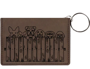 Peeking Pups Laser Engraved Leatherette Keychain Wallet - Picture 1 of 18
