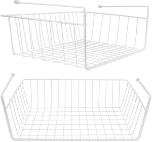 2 Pack White under Shelf Wire Basket Hanging Storage Baskets, under Cabinet Add- - Picture 1 of 5