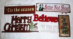 Christmas Decoration Signs "Merry Christmas" "Believe" "Celebrate" - Set of 6 - Picture 1 of 7