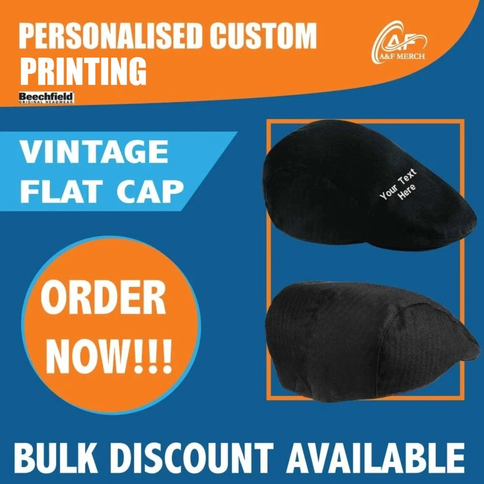 Personalised Printed Beechfield Vintage Flat Cap Traditional Classic Ivy Hat - Image 1 of 1