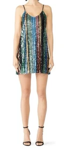 Show Me Your Mumu Vivian Slip Sequin Mini Dress L Rainbow Stripes Adjustable - Picture 1 of 11