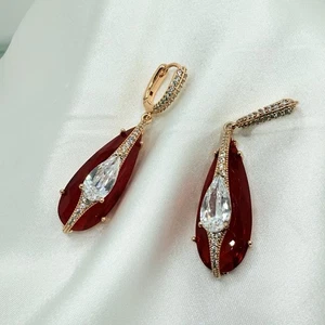Elegant Gold Filled Red Teardrop Earrings - Picture 1 of 8