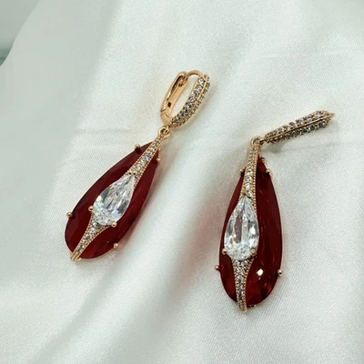 Elegant Gold Filled Red Teardrop Earrings - Image 1 of 4