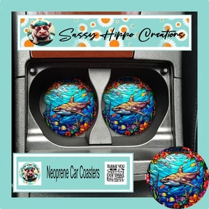 Auto Untersetzer Hai Buntglas Ozean Strand 2er Set Neopren saugfähig sublimiert - Bild 1 von 5