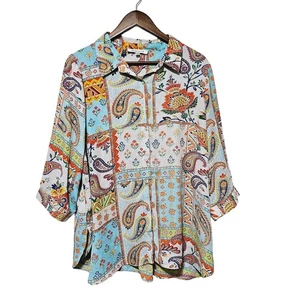 Rose & Olive Button-Up Top Paisley Patchwork Desigh Women's Size 1X Boho Trendy - Picture 1 of 6