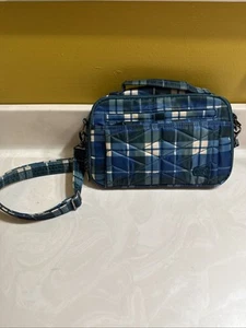❤️ Lug Scoop 2 Flannel Plaid Navy Green Crossbody RFID Horse Interior - Picture 1 of 5