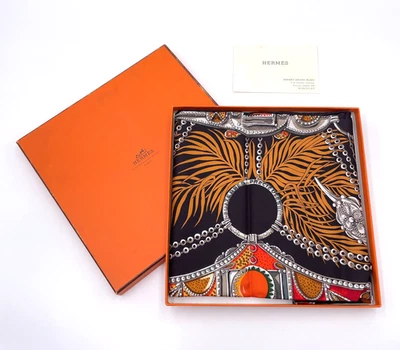 Auth Hermes Carré 90 TERRES PRECIEUSES Black x Multi Silk Scarf W/Box BA100645 - Image 1 of 4