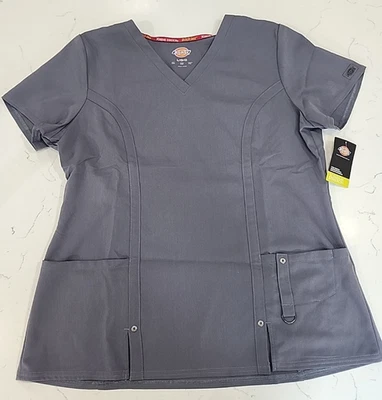 Dickies Scrubs Xtreme Stretch V Neck Top 82851 PEW Pewter Large NWT NEW W/ TAGS - Image 1 of 4