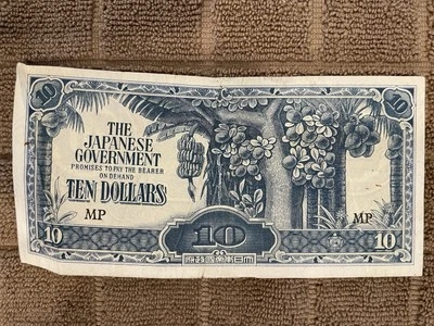 Malaya 10 Dollars, 1942-1944 "MP" The Japanese Government Occupation Banknote,  - Image 1 of 2