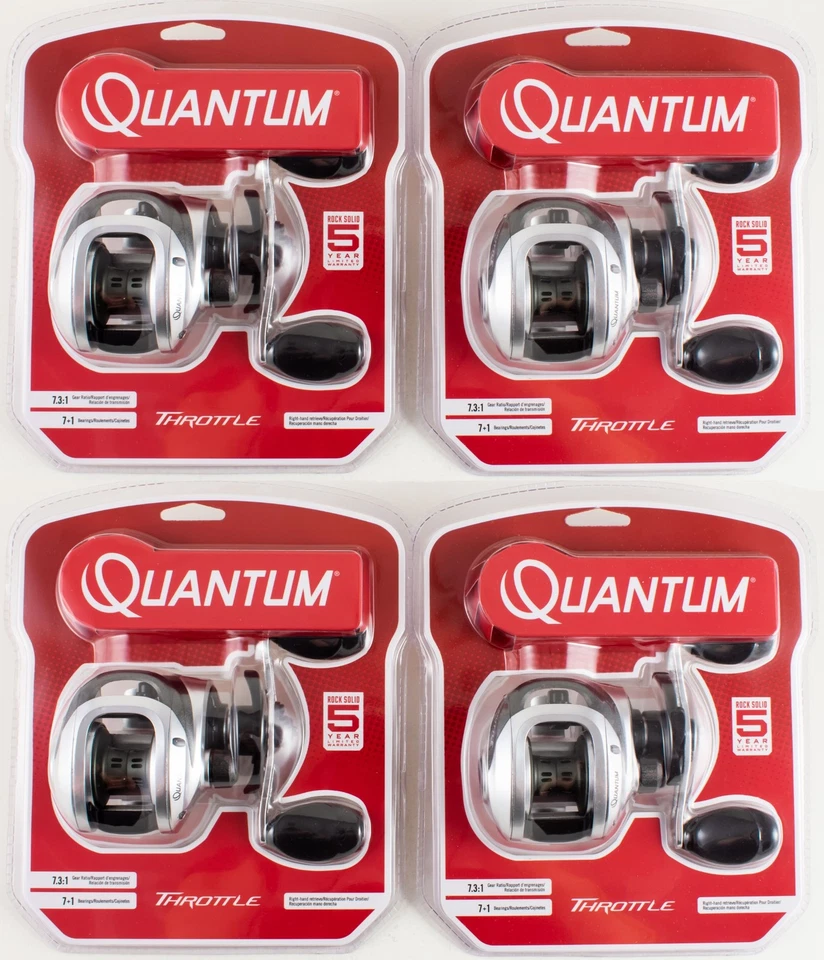 (LOT OF 4) QUANTUM THROTTLE 100 TH100HC 7.3:1 RH BAITCAST REEL CLAM PCK 21-42341 - Image 1 of 2