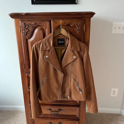 Madewell The Washed Leather Motorcycle Jacket Women Grunge Edgy Dried Cedar XL - Image 1 of 4